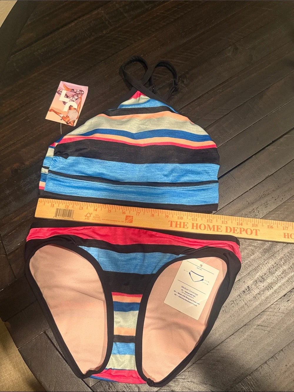 JoyLab Striped Crop Swim Top & Bikini Bottoms Blue, Red, Black NWT Size S